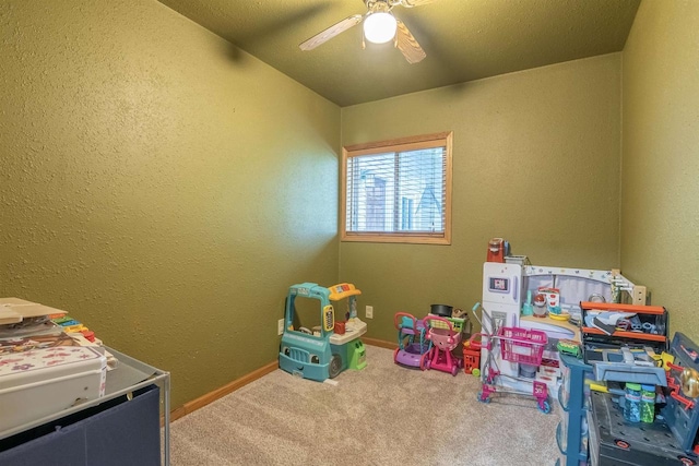 N3315 Brook Dr, Medford, WI 54451 - playroom featuring carpet floors, ceiling fan, and a textured wall
