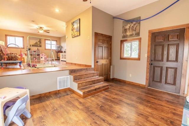 N3315 Brook Dr, Medford, WI 54451 - foyer entrance featuring a ceiling fan, wood finished floors, and stairway
