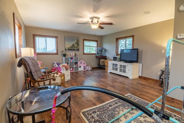 N3315 Brook Dr, Medford, WI 54451 - game room featuring a ceiling fan and wood finished floors