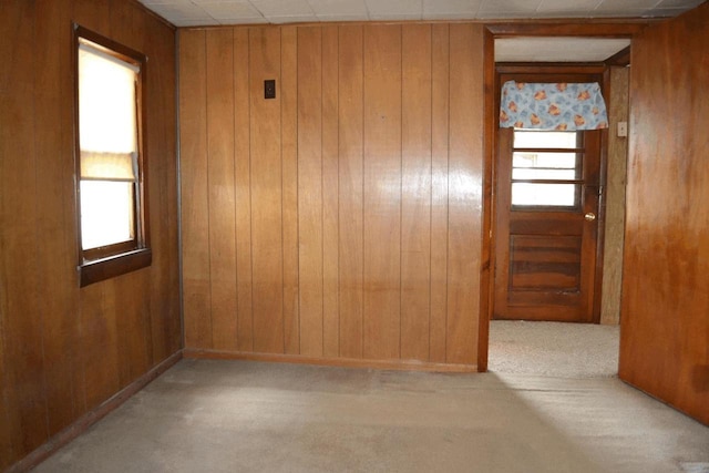 653 Grant St, Wonewoc, WI 53968 - empty room featuring plenty of natural light, wood walls, and carpet floors