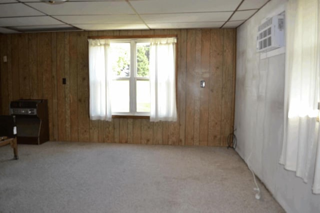 653 Grant St, Wonewoc, WI 53968 - spare room featuring a paneled ceiling, light carpet, and wood walls