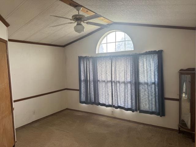 W211N11783 Hilltop Cir, Germantown, WI 53022 - unfurnished room with a ceiling fan, carpet flooring, vaulted ceiling, and ornamental molding