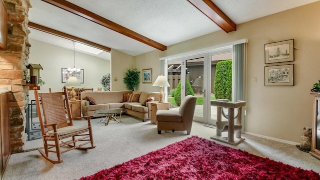 514 Fairfield Ct, Chippewa Falls, WI 54729 - living area featuring carpet flooring, a chandelier, a textured ceiling, and a fireplace