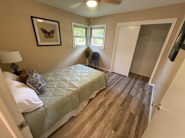7140 N 48th St, Milwaukee, WI 53223 - bedroom with wood finished floors, a closet, and ceiling fan