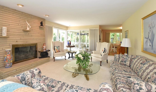 4729 James Ave, Wind Point, WI 53402 - living room featuring carpet flooring and a brick fireplace