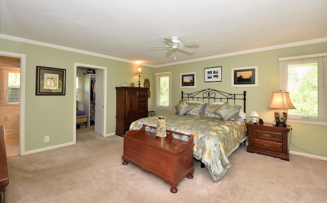 4729 James Ave, Wind Point, WI 53402 - bedroom with a spacious closet, carpet flooring, multiple windows, crown molding, and a closet
