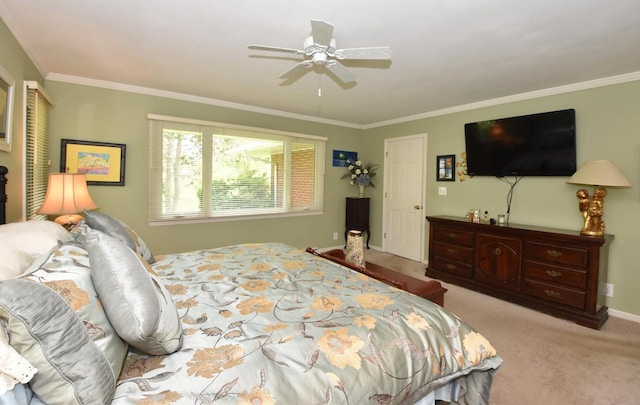 4729 James Ave, Wind Point, WI 53402 - bedroom featuring carpet flooring, crown molding, and a ceiling fan