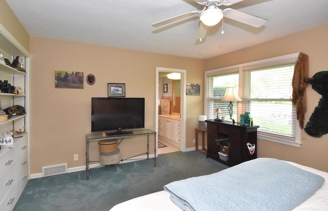 4729 James Ave, Wind Point, WI 53402 - carpeted bedroom featuring ensuite bath and a ceiling fan