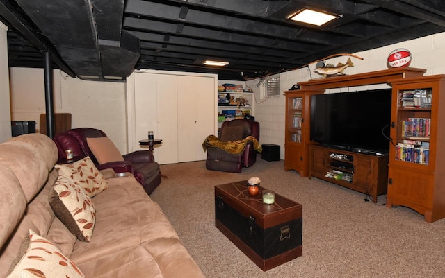4729 James Ave, Wind Point, WI 53402 - living room with carpet flooring and concrete block wall
