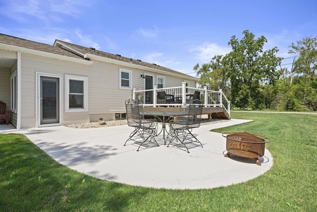 N2444 Howard Dr, Burlington, WI 53105 - view of patio / terrace featuring a fire pit and a wooden deck