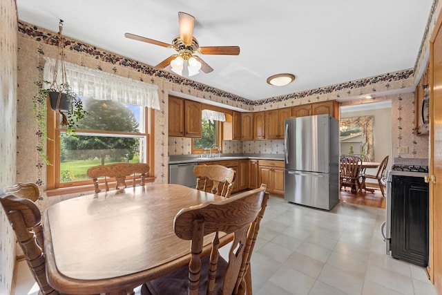 6500 S 121st St, Franklin, WI 53132 - dining room featuring wallpapered walls and a ceiling fan