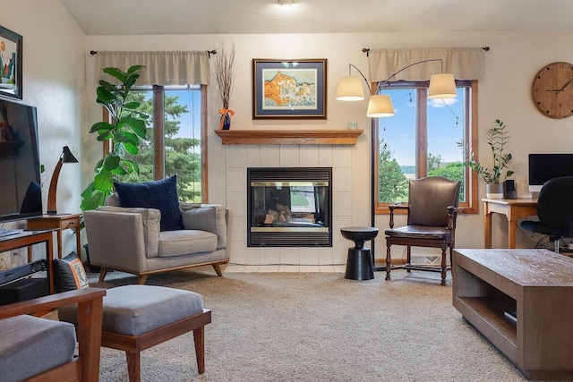 431 Ridgeway Dr, Brillion, WI 54110 - living room with carpet flooring, a fireplace, and an office area