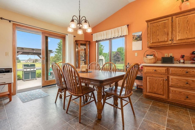 431 Ridgeway Dr, Brillion, WI 54110 - dining room with lofted ceiling and a chandelier