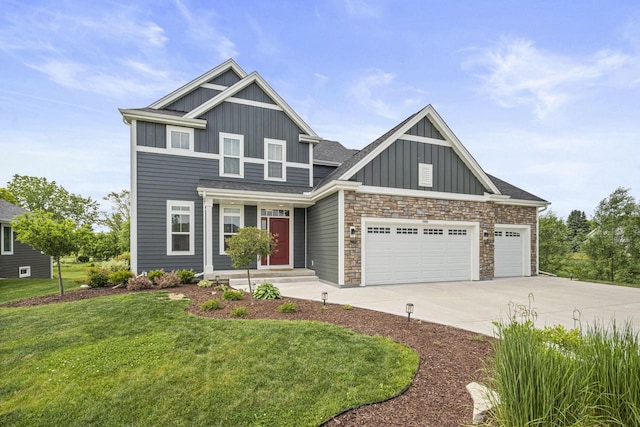 7949 W Oakwood Way, Franklin, WI 53132 - craftsman-style home featuring board and batten siding, a garage, a front lawn, and concrete driveway