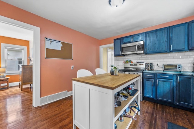 3715 N 2nd St, Milwaukee, WI 53212 - kitchen with wood counters, stainless steel appliances, and blue cabinetry