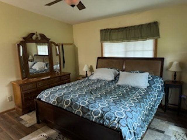 1064 Sunny Ridge Cir, Nekoosa, WI 54457 - bedroom featuring wood finished floors and a ceiling fan
