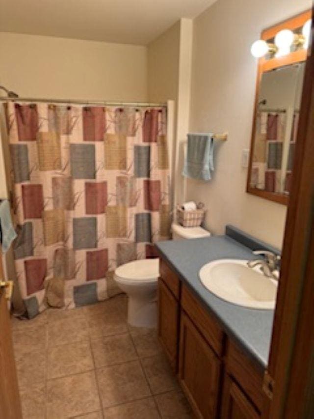 1064 Sunny Ridge Cir, Nekoosa, WI 54457 - full bathroom with vanity, tile patterned floors, and a shower with curtain