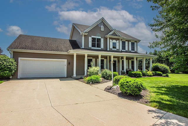 120 Wind Sail Ct, Random Lake, WI 53075 - view of front of house with an attached garage, a porch, a front yard, and driveway
