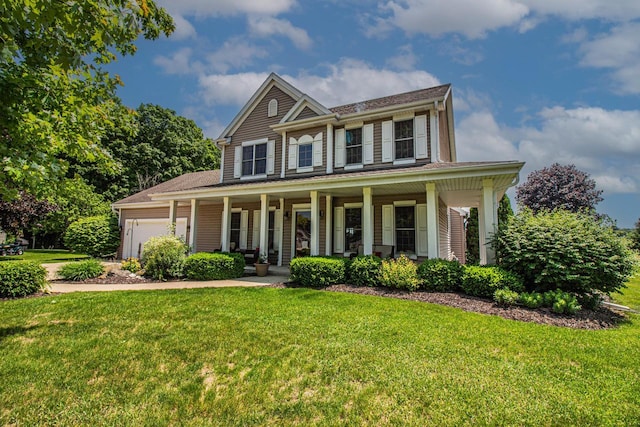 120 Wind Sail Ct, Random Lake, WI 53075 - view of front facade featuring a garage, covered porch, and a front lawn