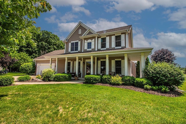 120 Wind Sail Ct, Random Lake, WI 53075 - view of front of house featuring an attached garage, covered porch, and a front lawn