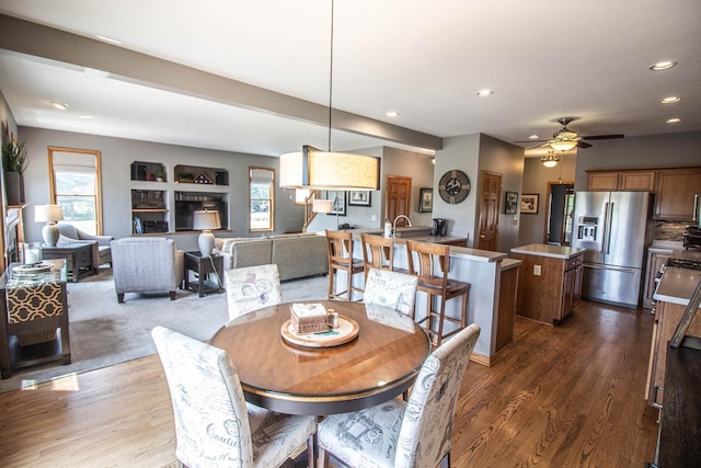 120 Wind Sail Ct, Random Lake, WI 53075 - dining space featuring dark wood-style floors, recessed lighting, and a ceiling fan