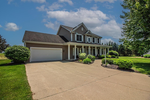 120 Wind Sail Ct, Random Lake, WI 53075 - view of front of property featuring covered porch, an attached garage, a front lawn, and driveway