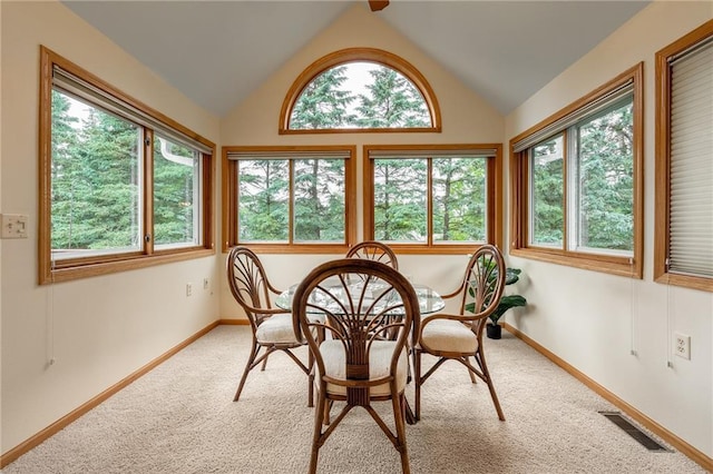 3413 Mcelroy Ct, Eau Claire, WI 54701 - dining area featuring lofted ceiling and light colored carpet