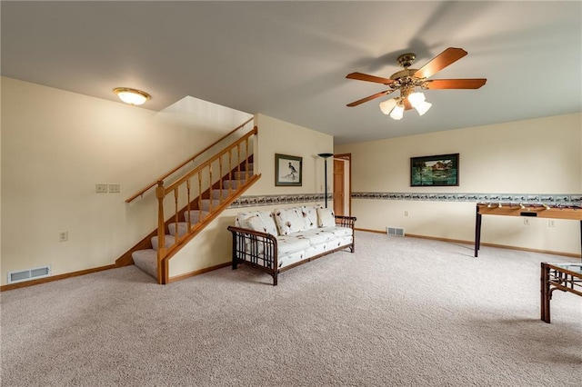 3413 Mcelroy Ct, Eau Claire, WI 54701 - unfurnished living room with carpet floors, stairs, and ceiling fan