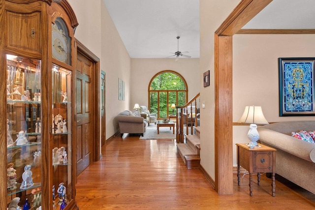 2510 Hillside Heights Dr, Green Bay, WI 54311 - foyer entrance with light wood-style floors, stairs, and ceiling fan