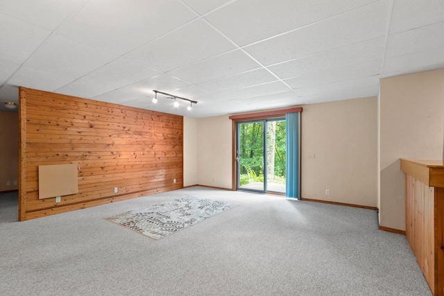 2510 Hillside Heights Dr, Green Bay, WI 54311 - carpeted empty room featuring wood walls and track lighting