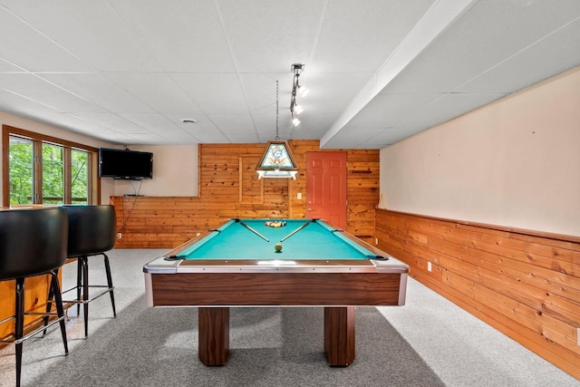 2510 Hillside Heights Dr, Green Bay, WI 54311 - game room featuring wooden walls, carpet flooring, and billiards