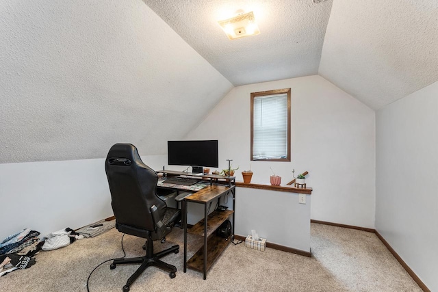 1432 Loomis St, La Crosse, WI 54603 - carpeted home office with a textured ceiling and vaulted ceiling