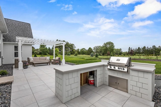 7205 N Trinity Ct, Appleton, WI 54913 - view of patio featuring exterior kitchen, a pergola, and an outdoor living space