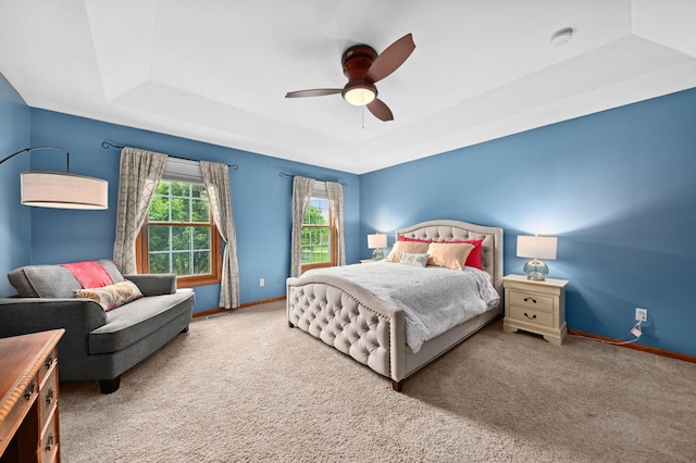 20750 Chadwick Ln, Brookfield, WI 53045 - bedroom with a tray ceiling, carpet, and ceiling fan