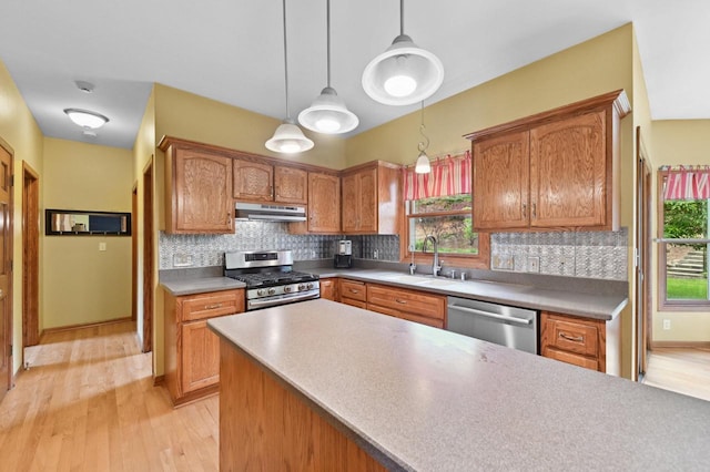 20750 Chadwick Ln, Brookfield, WI 53045 - kitchen featuring appliances with stainless steel finishes, under cabinet range hood, plenty of natural light, and light wood finished floors