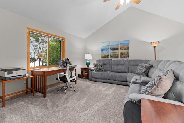N7861 Lakeshore Dr, Fond Du Lac, WI 54937 - home office featuring carpet flooring, a ceiling fan, and high vaulted ceiling