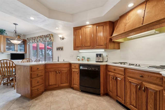 2213 Sunrise Dr, Appleton, WI 54914 - kitchen featuring black dishwasher, electric stovetop, brown cabinetry, and recessed lighting