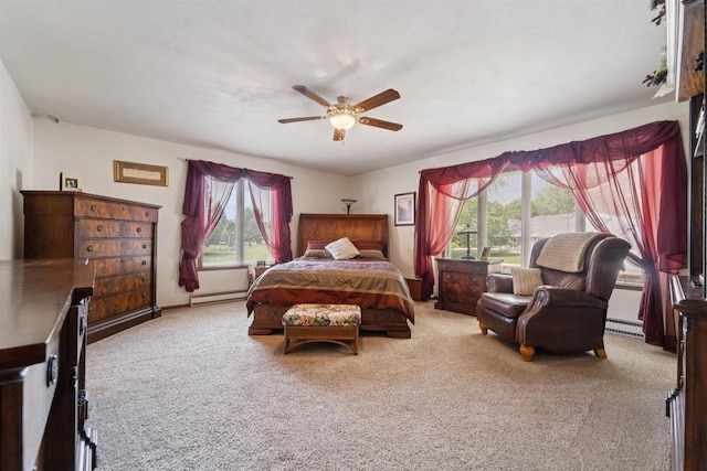 2213 Sunrise Dr, Appleton, WI 54914 - bedroom with carpet, a baseboard heating unit, a ceiling fan, and a baseboard radiator