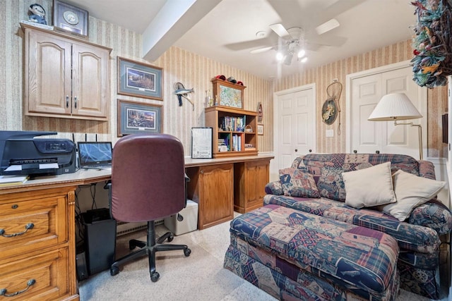 2213 Sunrise Dr, Appleton, WI 54914 - office space with wallpapered walls, a ceiling fan, and light carpet