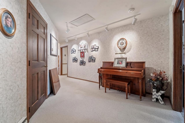 2213 Sunrise Dr, Appleton, WI 54914 - corridor featuring carpet floors, rail lighting, and attic access