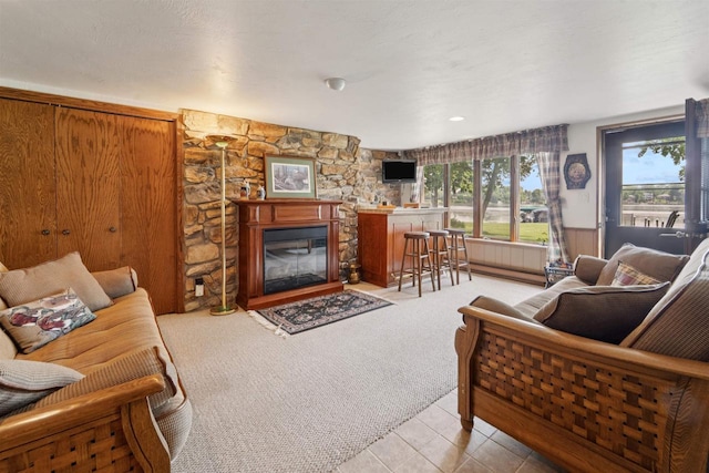 2213 Sunrise Dr, Appleton, WI 54914 - living room featuring a glass covered fireplace and wainscoting