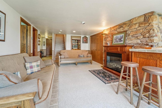 2213 Sunrise Dr, Appleton, WI 54914 - carpeted living area with a glass covered fireplace