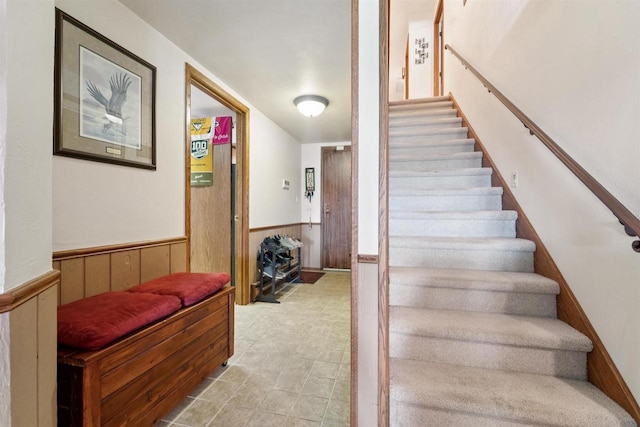 2213 Sunrise Dr, Appleton, WI 54914 - stairs with wainscoting and wooden walls