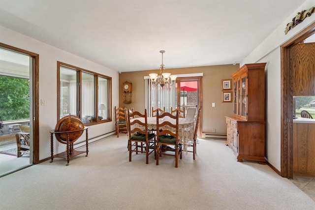 2213 Sunrise Dr, Appleton, WI 54914 - dining area featuring a chandelier, plenty of natural light, and light colored carpet