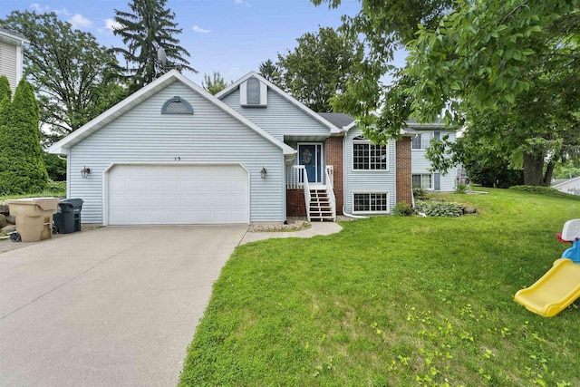 15 Naylor Cir, Madison, WI 53719 - view of front of home featuring an attached garage, a front lawn, concrete driveway, brick siding, and a playground