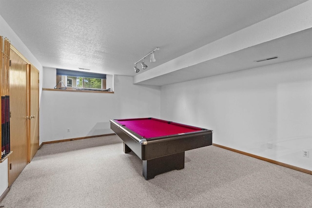 15 Naylor Cir, Madison, WI 53719 - game room featuring carpet flooring, rail lighting, billiards table, and a textured ceiling