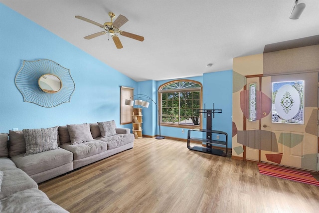 15 Naylor Cir, Madison, WI 53719 - living room featuring wood finished floors, lofted ceiling, and a ceiling fan