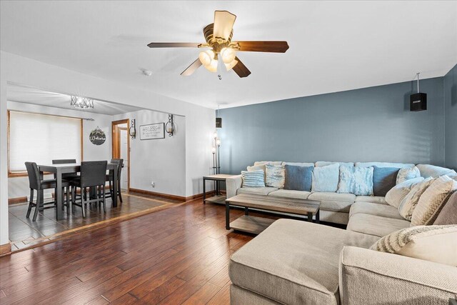 1918 Wilson Ave, Sheboygan, WI 53081 - living area featuring dark wood-style floors and a ceiling fan