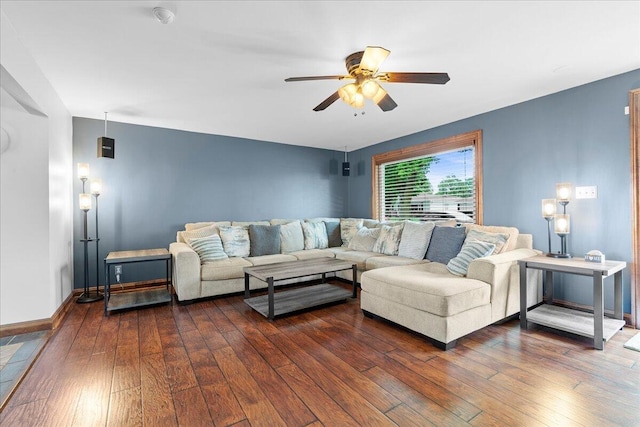 1918 Wilson Ave, Sheboygan, WI 53081 - living room with a ceiling fan and dark wood finished floors