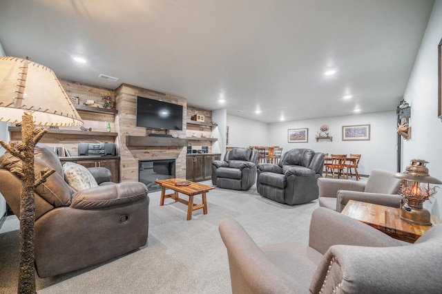 5090 N Milkweed Trl, Appleton, WI 54913 - living area with light colored carpet, a fireplace, and recessed lighting